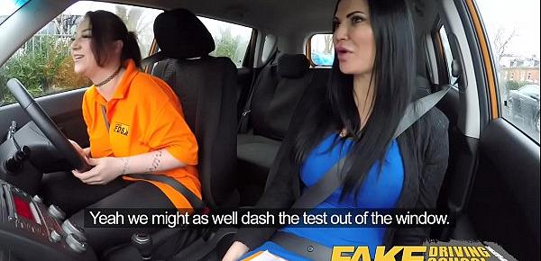  Fake Driving School Jailbird with big tits tastes examiners shaven pussy